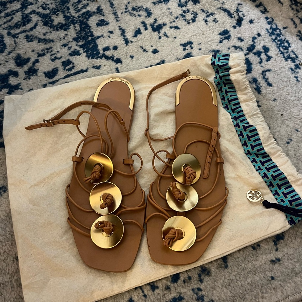Tory Burch Brown Sandals with Gold Accents